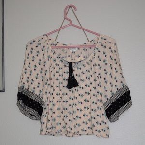 cream floral flowy crop top